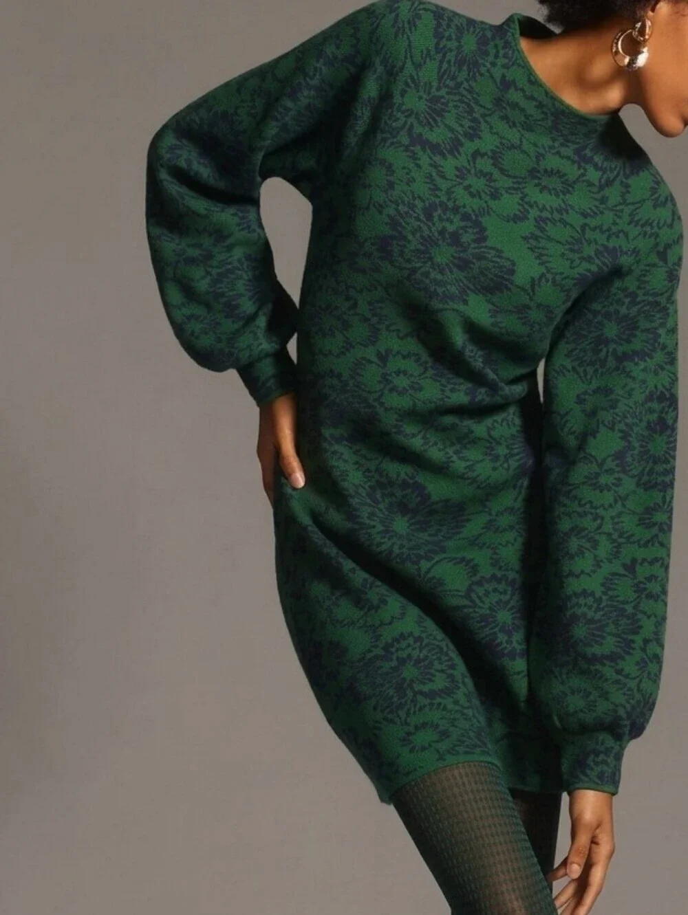 Maeve × Anthro NWOT The Beatriz Mock-Neck Green Floral Sweater Dress, Size XS